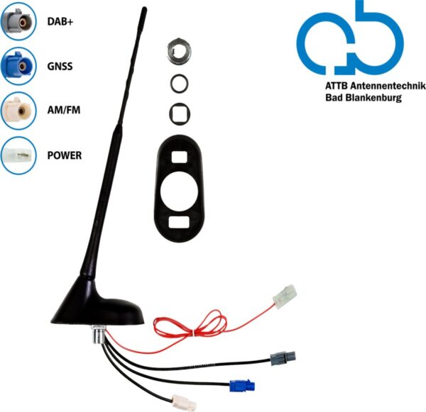 Bad Blankenburg 16V Dak antenne AM/FM DAB + GNSS 76graden hoek, actief - Afbeelding 1