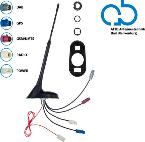 Bad Blankenburg 16V Dak antenne AM/FM DAB+ GNSS UMTS 76graden hoek, actief - Afbeelding 1