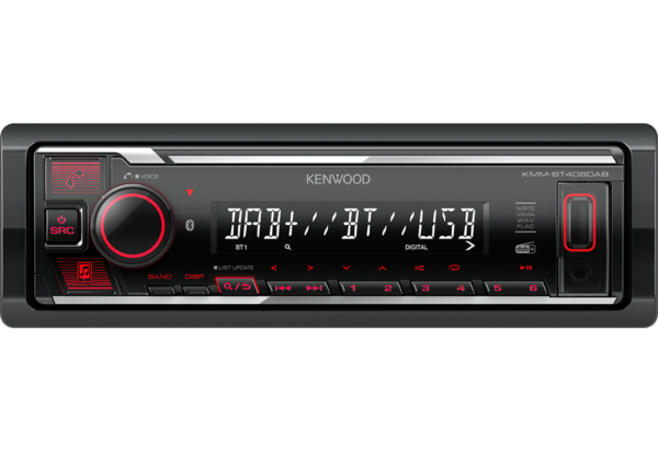 Kenwood KMM-BT408DAB Bluetooth autoradio + DAB - inclusief DAB+ antenne - Rood - Afbeelding 1