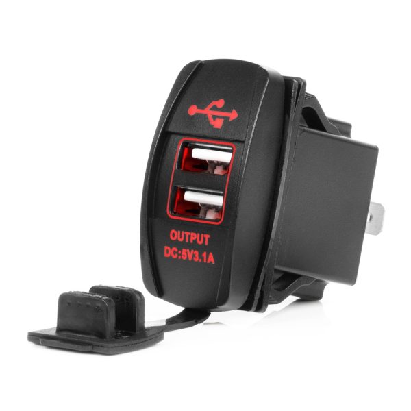 Waterdichte inbouw USB lader, 2x USB A 12/24V 3.1A - Afbeelding 1