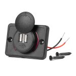Vierkante waterdichte lader met rode LED-achtergrondverlichting, 2xUSB, 12/24V (64x48mm)